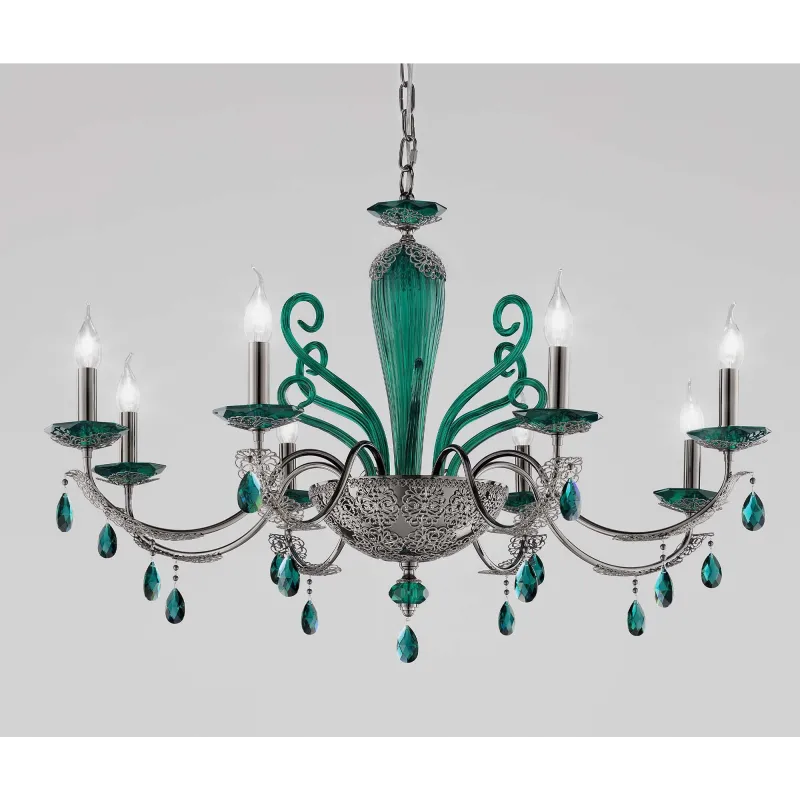 Lampadario classico in cristallo verde a 8 luci luxury m088 swarovsky