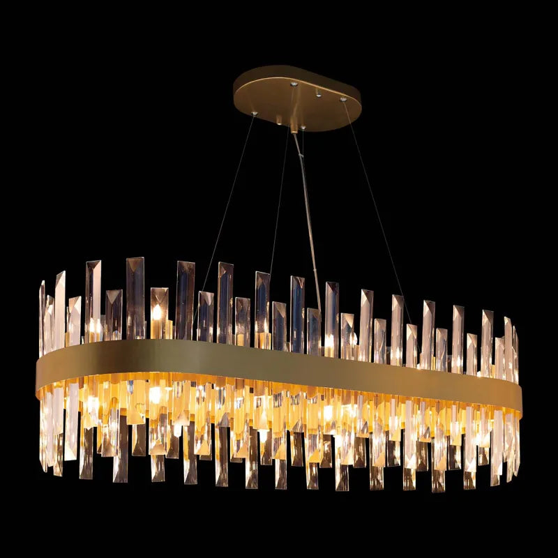 Lampadario moderno oro con cristalli ovale 28 luci illuminati Zenna